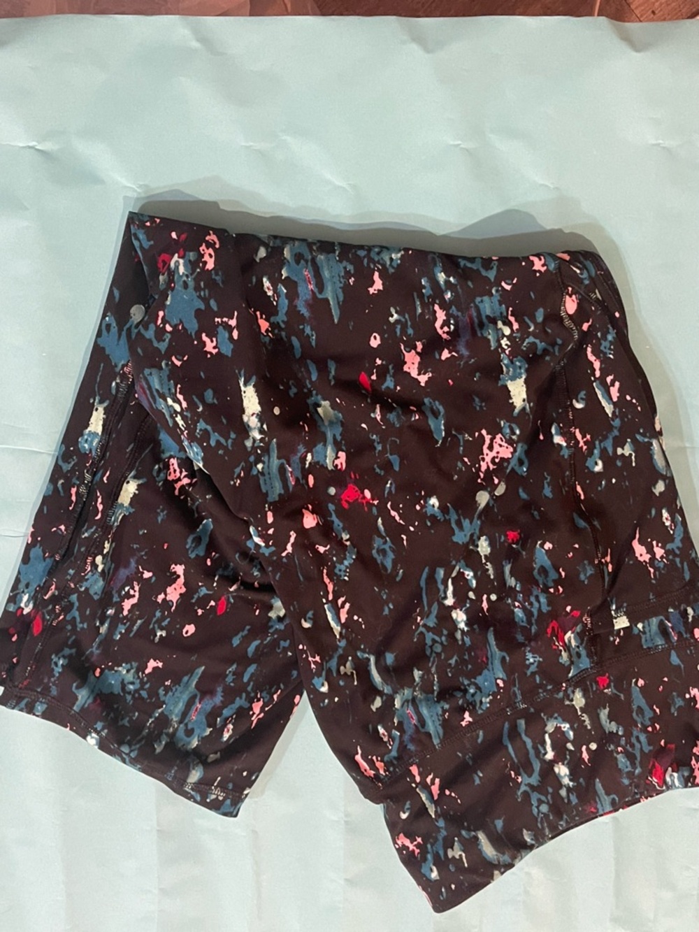 LIVI- Black Athletic leggings with Blue, Pink & White Abstract Print